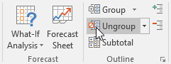 Nút Ungroup trên tab Data