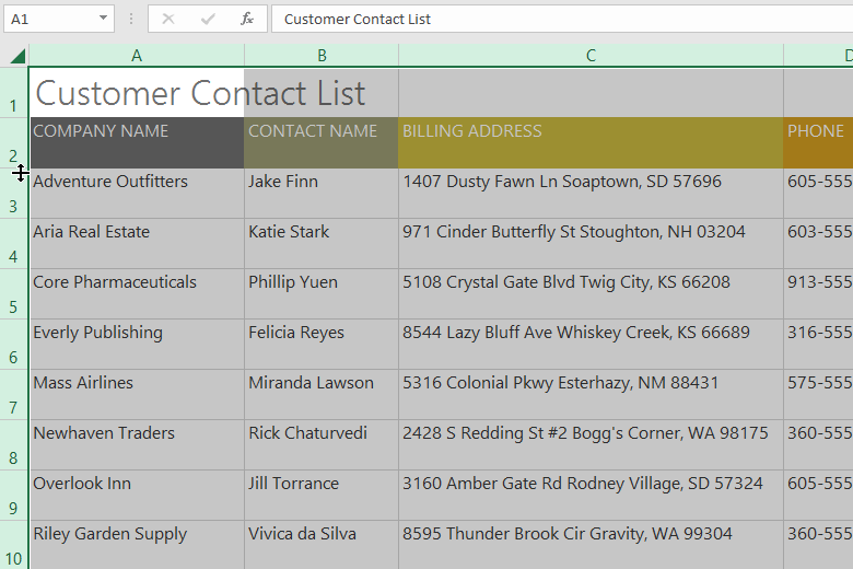 chiều cao hàng mới, thống nhất