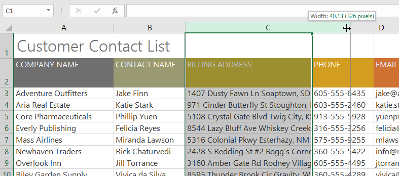 tăng chiều rộng cột