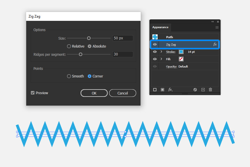 Hiển thị đường zig zag